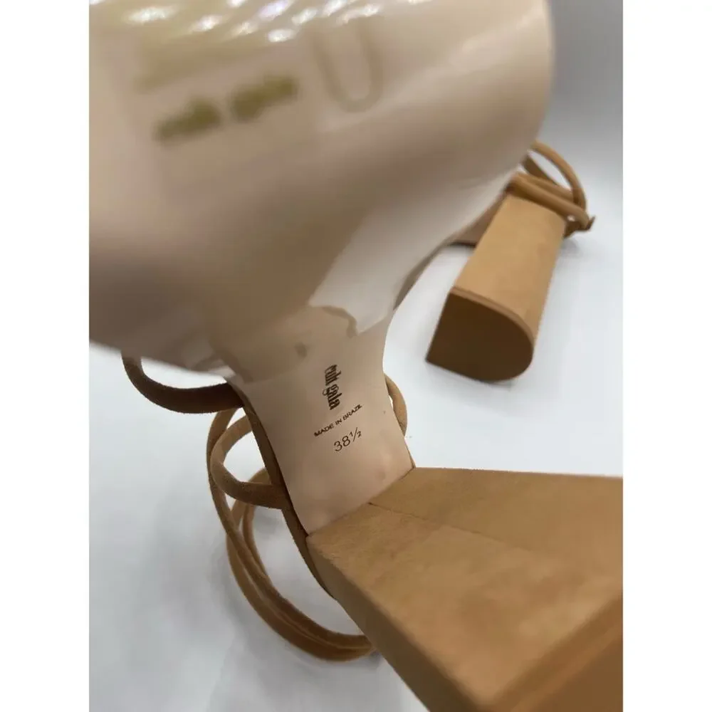 CULT GAIA Hyte Strappy Ankle Wrap Suede Leather Camel Platform Heels Size 8.5
